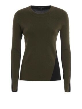 rag & bone Cecilee Bicolour Merino Wool Sweater Olive Black XS